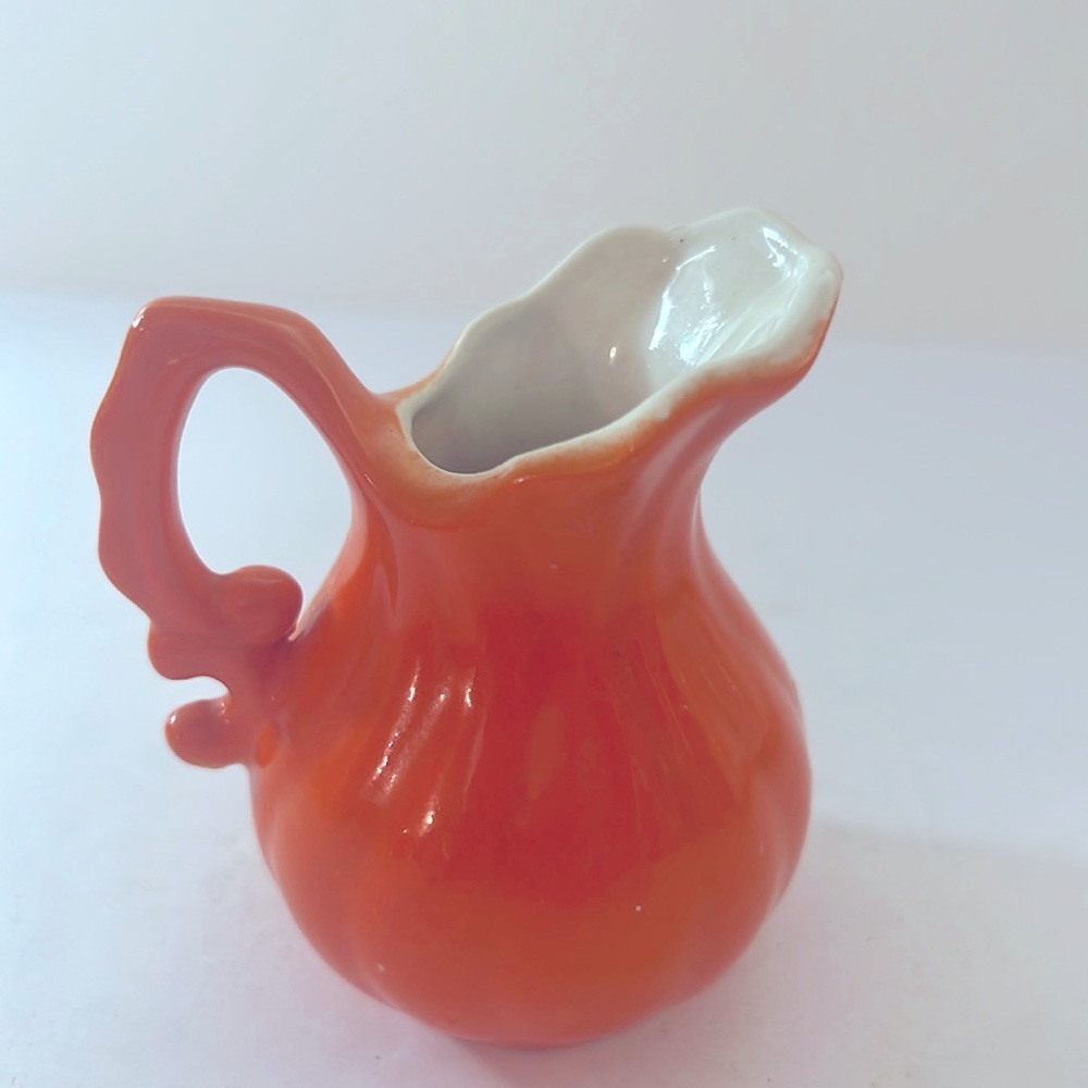 Vintage Individual Orange Creamer Pottery Miniature Czech 3”H
